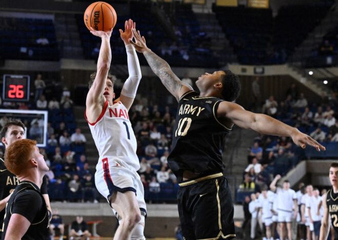 Navy men’s basketball routs Army, 84-56, as Austin Benigni leads the way